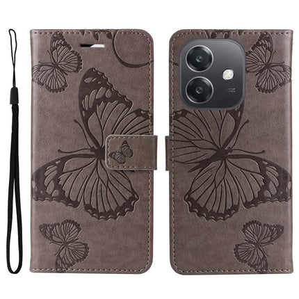 KT Imprinting Flower Series-2 For Oppo A3x 4G / 5G (India) / A3 4G / 5G / A60 5G / A40 4G / A40M 4G Case Butterfly Leather Phone Cover - Grey