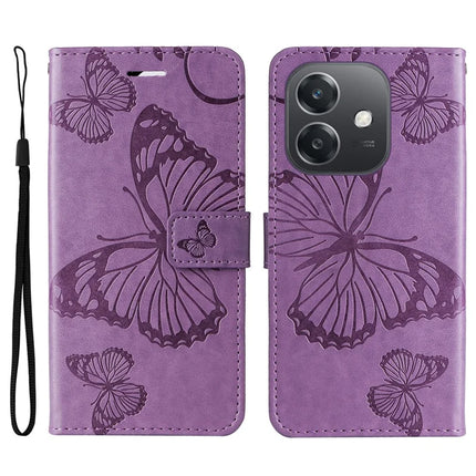 KT Imprinting Flower Series-2 For Oppo A3x 4G / 5G (India) / A3 4G / 5G / A60 5G / A40 4G / A40M 4G Case Butterfly Leather Phone Cover - Light Purple