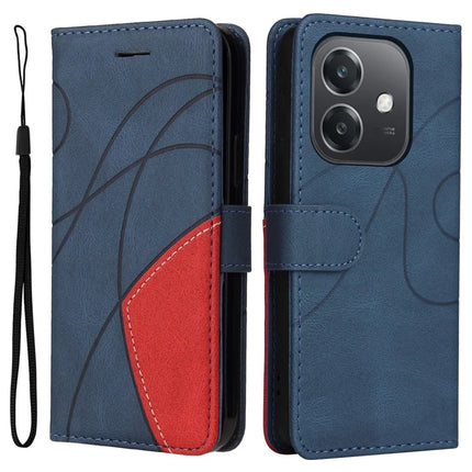 For Oppo A3x 4G / 5G (India) / A3 4G / 5G / A60 5G / A40 4G / A40M 4G Leather Case Wallet Stand Color Splicing Phone Cover  - Blue