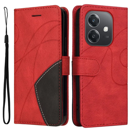 For Oppo A3x 4G / 5G (India) / A3 4G / 5G / A60 5G / A40 4G / A40M 4G Leather Case Wallet Stand Color Splicing Phone Cover  - Red