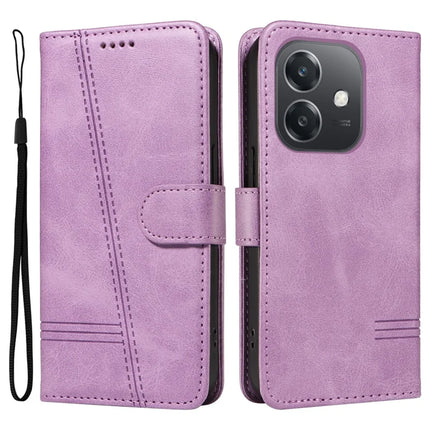 For Oppo A3x 4G / 5G (India) / A3 4G / 5G / A60 5G / A40 4G / A40M 4G Case Flip Wallet T-Shape Lines Leather Phone Cover - Light Purple