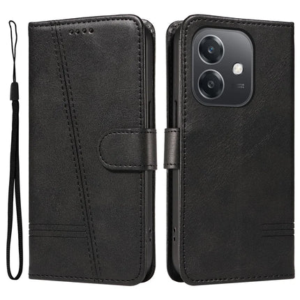 For Oppo A3x 4G / 5G (India) / A3 4G / 5G / A60 5G / A40 4G / A40M 4G Case Flip Wallet T-Shape Lines Leather Phone Cover - Black