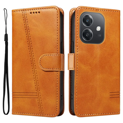 For Oppo A3x 4G / 5G (India) / A3 4G / 5G / A60 5G / A40 4G / A40M 4G Case Flip Wallet T-Shape Lines Leather Phone Cover - Yellow
