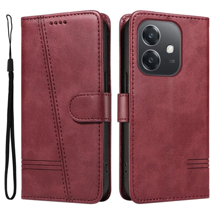 For Oppo A3x 4G / 5G (India) / A3 4G / 5G / A60 5G / A40 4G / A40M 4G Case Flip Wallet T-Shape Lines Leather Phone Cover - Wine Red