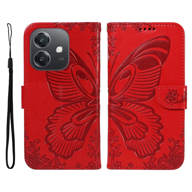 For Oppo A3x 4G / 5G (India) / A3 4G / 5G / A60 5G / A40 4G / A40M 4G Case Butterfly Pattern Leather Wallet Flip Phone Cover - Red