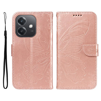 For Oppo A3x 4G / 5G (India) / A3 4G / 5G / A60 5G / A40 4G / A40M 4G Case Butterfly Pattern Leather Wallet Flip Phone Cover - Rose Gold