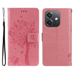KT Imprinting Flower Series-3 For Oppo A3x 4G / 5G (India) / A3 4G / 5G / A60 5G / A40 4G / A40M 4G Case Cat Tree Pattern Flip Leather Phone Cover - Pink