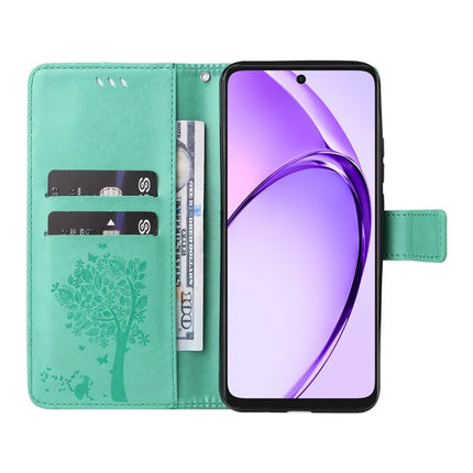 KT Imprinting Flower Series-3 For Oppo A3x 4G / 5G (India) / A3 4G / 5G / A60 5G / A40 4G / A40M 4G Case Cat Tree Pattern Flip Leather Phone Cover