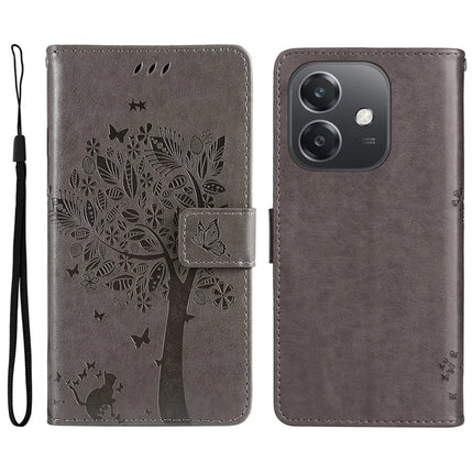 KT Imprinting Flower Series-3 For Oppo A3x 4G / 5G (India) / A3 4G / 5G / A60 5G / A40 4G / A40M 4G Case Cat Tree Pattern Flip Leather Phone Cover - Grey