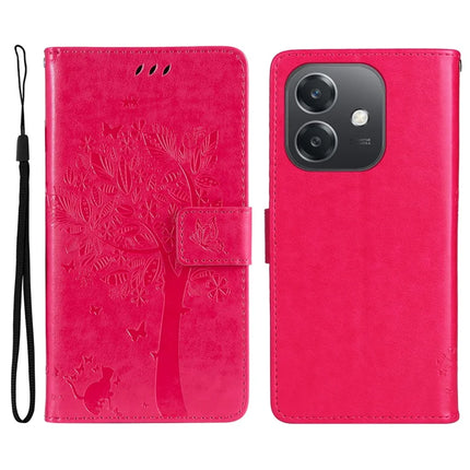 KT Imprinting Flower Series-3 For Oppo A3x 4G / 5G (India) / A3 4G / 5G / A60 5G / A40 4G / A40M 4G Case Cat Tree Pattern Flip Leather Phone Cover - Rose