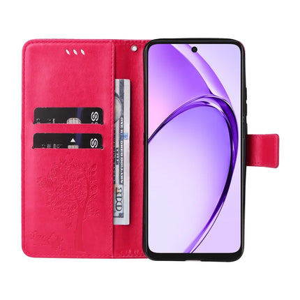 KT Imprinting Flower Series-3 For Oppo A3x 4G / 5G (India) / A3 4G / 5G / A60 5G / A40 4G / A40M 4G Case Cat Tree Pattern Flip Leather Phone Cover