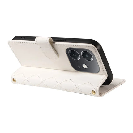 For Oppo A3x 4G / 5G (India) / A3 4G / 5G / A60 5G / A40 4G / A40M 4G Case Wallet Rhombus Leather Phone Cover with Shoulder Strap, Wrist Strap