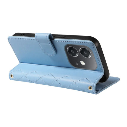 For Oppo A3x 4G / 5G (India) / A3 4G / 5G / A60 5G / A40 4G / A40M 4G Case Wallet Rhombus Leather Phone Cover with Shoulder Strap, Wrist Strap