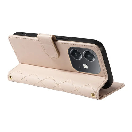For Oppo A3x 4G / 5G (India) / A3 4G / 5G / A60 5G / A40 4G / A40M 4G Case Wallet Rhombus Leather Phone Cover with Shoulder Strap, Wrist Strap
