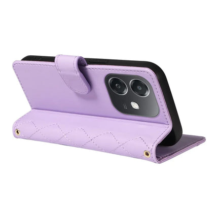 For Oppo A3x 4G / 5G (India) / A3 4G / 5G / A60 5G / A40 4G / A40M 4G Case Wallet Rhombus Leather Phone Cover with Shoulder Strap, Wrist Strap