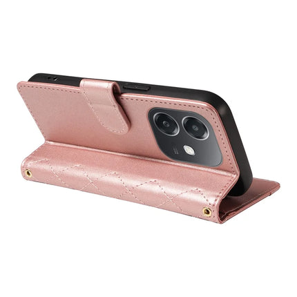 For Oppo A3x 4G / 5G (India) / A3 4G / 5G / A60 5G / A40 4G / A40M 4G Case Wallet Rhombus Leather Phone Cover with Shoulder Strap, Wrist Strap
