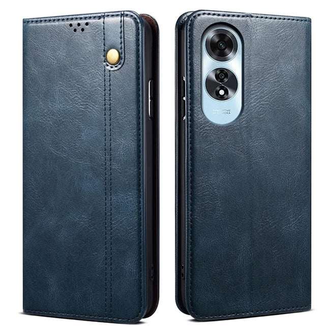 For Oppo A60 4G Case Crazy Horse Texture Waxy Leather Wallet Stand Phone Cover - Blue