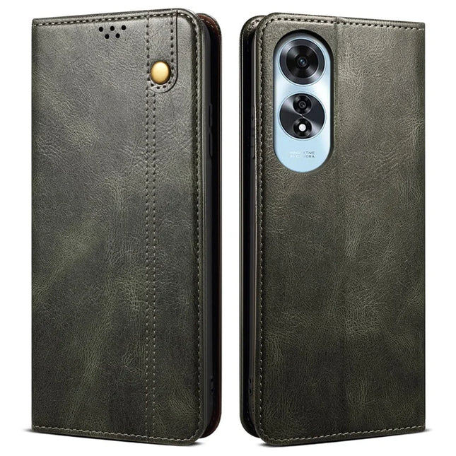 For Oppo A60 4G Case Crazy Horse Texture Waxy Leather Wallet Stand Phone Cover - Green