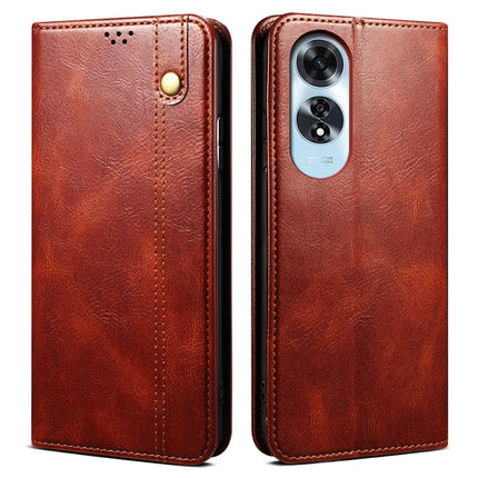 For Oppo A60 4G Case Crazy Horse Texture Waxy Leather Wallet Stand Phone Cover - Brown