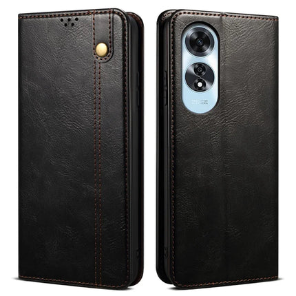 For Oppo A60 4G Case Crazy Horse Texture Waxy Leather Wallet Stand Phone Cover - Black