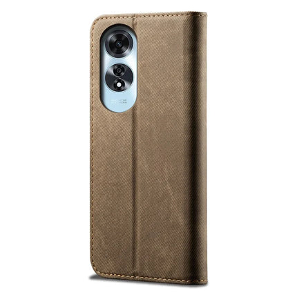 For Oppo A60 4G Case Jeans Cloth Texture Anti-Scratch Leather Stand Phone Cover