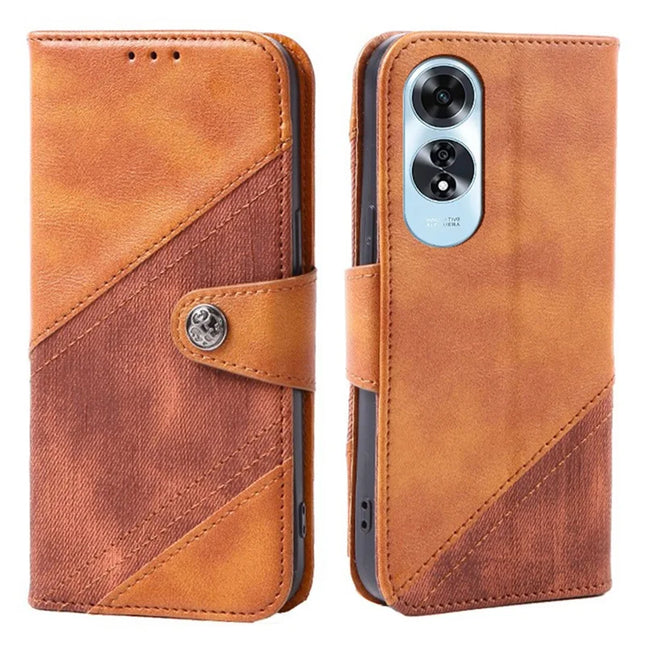 For Oppo A60 4G Case Splicing Texture Leather Phone Cover Viewing Stand - Brown