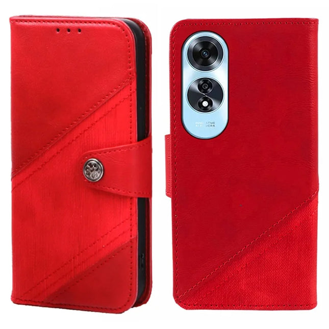 For Oppo A60 4G Case Splicing Texture Leather Phone Cover Viewing Stand - Red