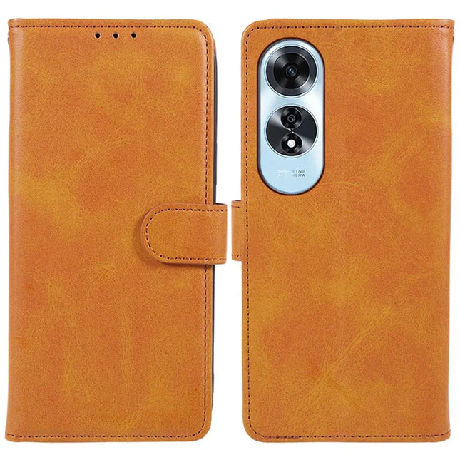For Oppo A60 4G Case PU Leather Wallet Protective Phone Cover Calf Texture - Khaki
