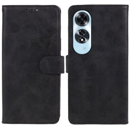 For Oppo A60 4G Case PU Leather Wallet Protective Phone Cover Calf Texture - Black