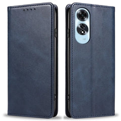 For Oppo A60 4G Case Strong Magnetic PU Leather Phone Cover Calf Texture - Blue