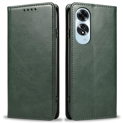 For Oppo A60 4G Case Strong Magnetic PU Leather Phone Cover Calf Texture - Green