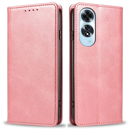 For Oppo A60 4G Case Strong Magnetic PU Leather Phone Cover Calf Texture - Rose Gold