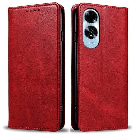 For Oppo A60 4G Case Strong Magnetic PU Leather Phone Cover Calf Texture - Red