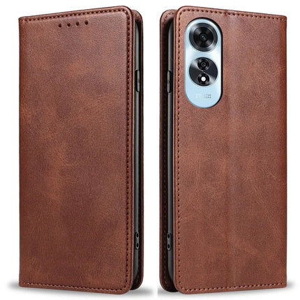 For Oppo A60 4G Case Strong Magnetic PU Leather Phone Cover Calf Texture - Brown