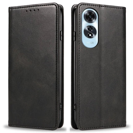 For Oppo A60 4G Case Strong Magnetic PU Leather Phone Cover Calf Texture - Black