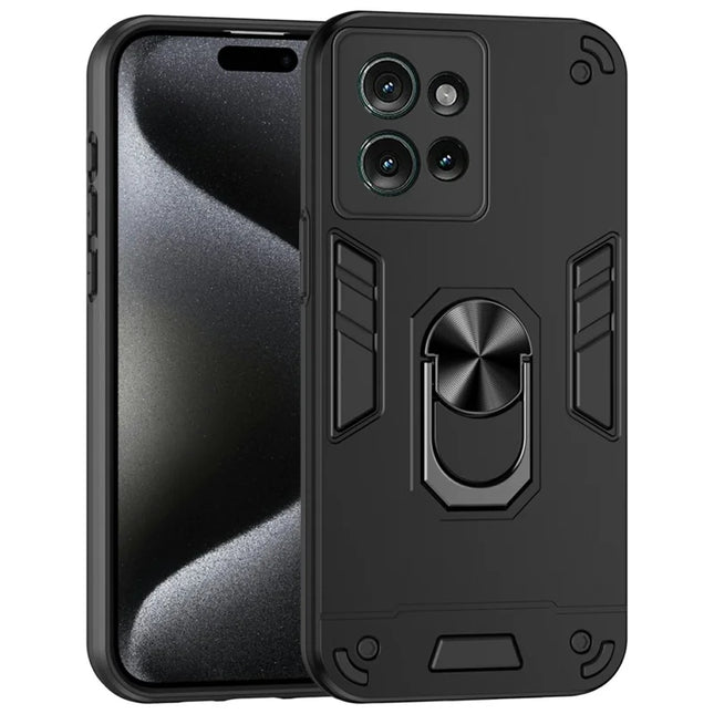 For Motorola Edge 50 5G Case PC+TPU Drop Defend Phone Cover with Ring Kickstand - Black