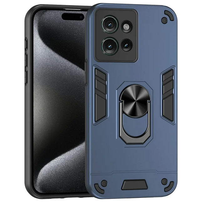 For Motorola Edge 50 5G Case PC+TPU Drop Defend Phone Cover with Ring Kickstand - Blue