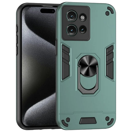 For Motorola Edge 50 5G Case PC+TPU Drop Defend Phone Cover with Ring Kickstand - Green
