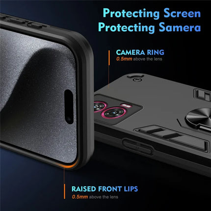 For Motorola Edge 50 Fusion 5G Case PC+TPU Drop Defend Phone Cover with Ring Kickstand