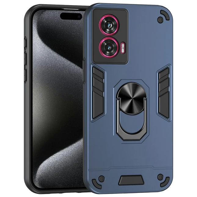 For Motorola Edge 50 Fusion 5G Case PC+TPU Drop Defend Phone Cover with Ring Kickstand - Blue