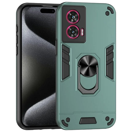 For Motorola Edge 50 Fusion 5G Case PC+TPU Drop Defend Phone Cover with Ring Kickstand - Green