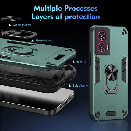 For Motorola Edge 50 Fusion 5G Case PC+TPU Drop Defend Phone Cover with Ring Kickstand