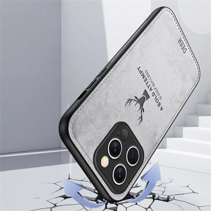 For iPhone 16 Pro Max Case Deer Pattern Cloth Texture PU Leather Hybrid Phone Cover