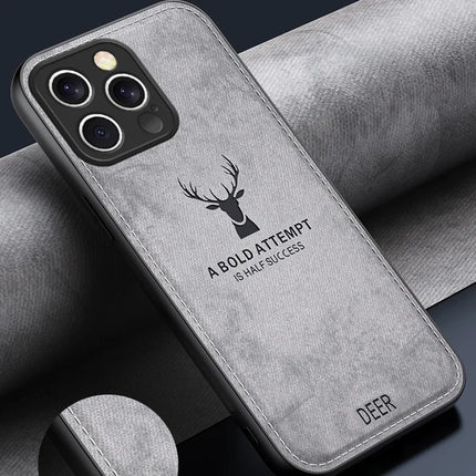 For iPhone 16 Pro Max Case Deer Pattern Cloth Texture PU Leather Hybrid Phone Cover