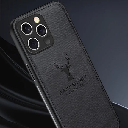 For iPhone 16 Pro Max Case Deer Pattern Cloth Texture PU Leather Hybrid Phone Cover