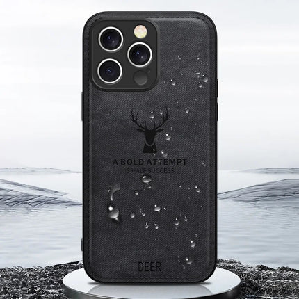 For iPhone 16 Pro Max Case Deer Pattern Cloth Texture PU Leather Hybrid Phone Cover