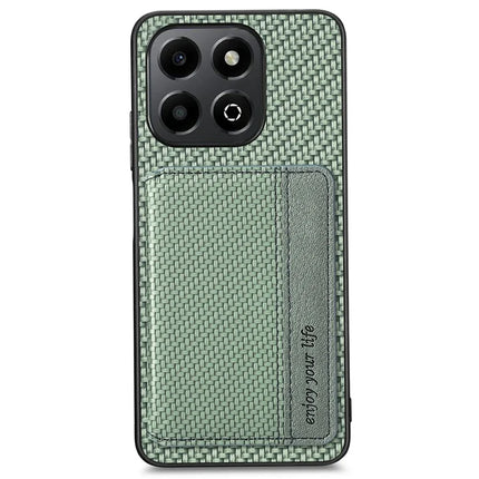 For Honor X6b 4G Case RFID Blocking Card Holder Carbon Fiber Leather+PC+TPU Phone Cover - Green