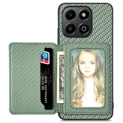 For Honor X6b 4G Case RFID Blocking Card Holder Carbon Fiber Leather+PC+TPU Phone Cover
