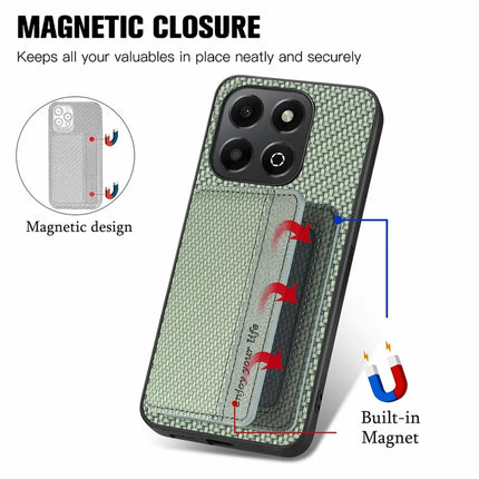 For Honor X6b 4G Case RFID Blocking Card Holder Carbon Fiber Leather+PC+TPU Phone Cover