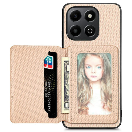 For Honor X6b 4G Case RFID Blocking Card Holder Carbon Fiber Leather+PC+TPU Phone Cover
